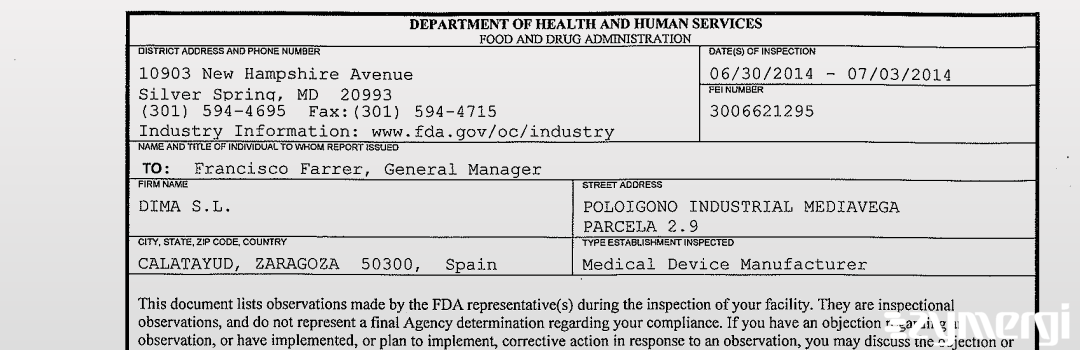 FDANews 483 DIMA S.L. Jul 3 2014 top