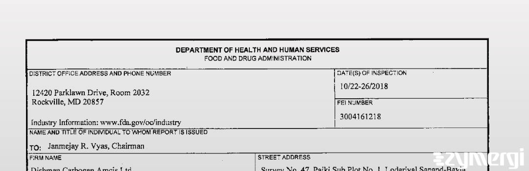 FDANews 483 Dishman Carbogen Amcis Limited Oct 26 2018 top