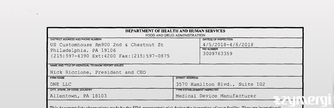 FDANews 483 DNE LLC Apr 6 2018 top