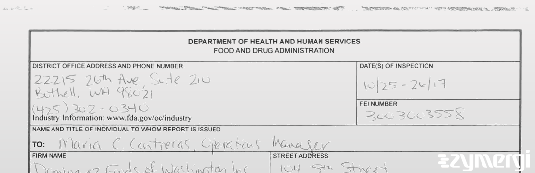 FDANews 483 Dominguez Foods of Washington, Inc. Oct 26 2017 top