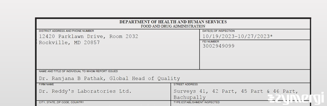 FDANews 483 Dr. Reddy's Laboratories Ltd. Oct 27 2023 top