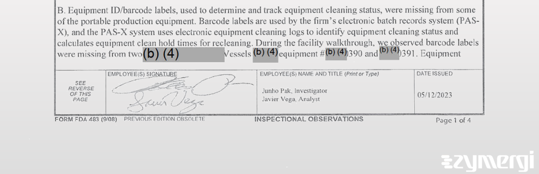 Junho Pak FDA Investigator Javier O. Vega FDA Investigator 