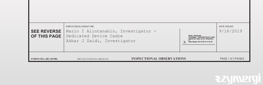 Marlo-Ian M. Alintanahin FDA Investigator Akbar J. Zaidi FDA Investigator Marlo I. Alintanahin FDA Investigator 