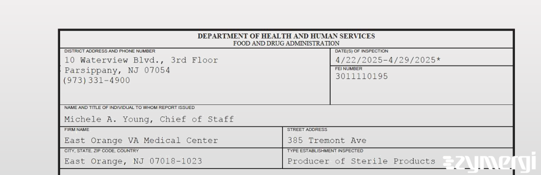 FDANews 483 East Orange VA Medical Center Apr 29 2025 top