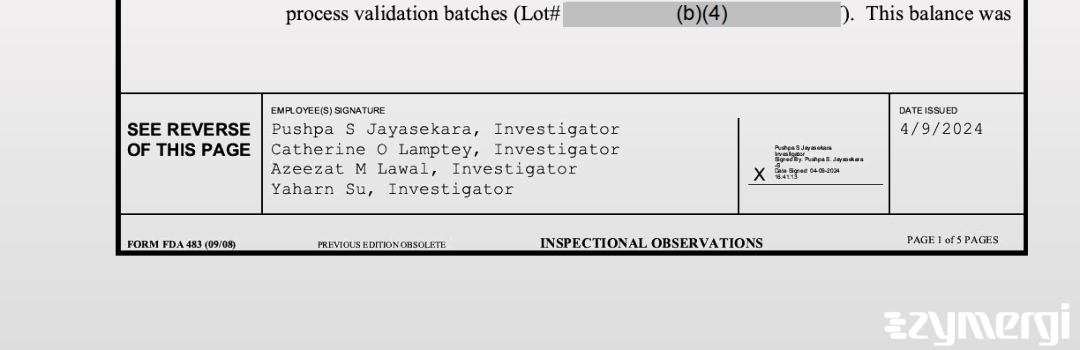 Pushpa S. Jayasekara FDA Investigator Yaharn Su FDA Investigator Catherine O. Lamptey FDA Investigator Azeezat M. Lawal FDA Investigator 