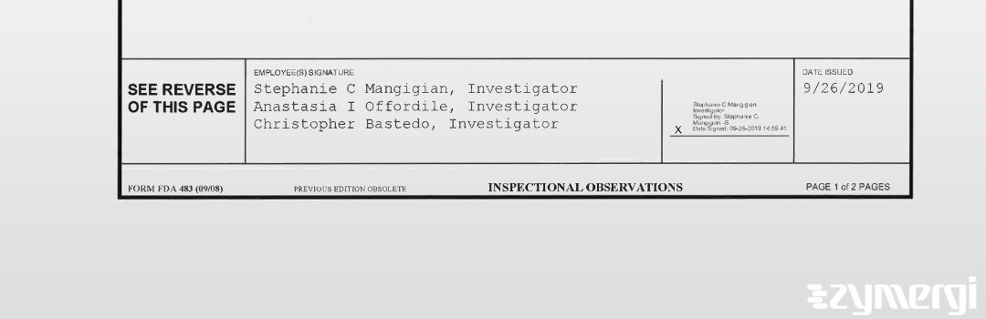 Anastasia I. Onuorah FDA Investigator Stephanie C. Mangigian FDA Investigator Christopher Bastedo FDA Investigator Anastasia I. Offordile FDA Investigator