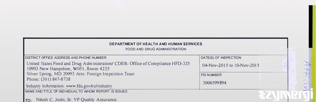 FDANews 483 Enaltec Labs Private Limited Nov 10 2015 top
