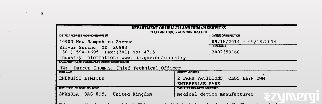 FDANews 483 ENERGIST LIMITED Sep 18 2014 top