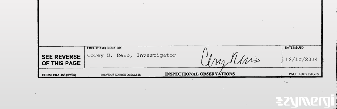Corey K. Reno FDA Investigator