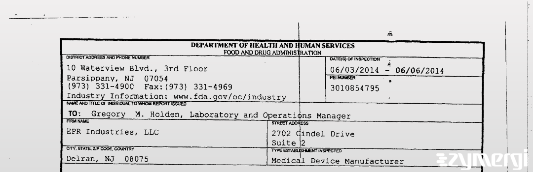 FDANews 483 EPR Industries, LLC Jun 6 2014 top