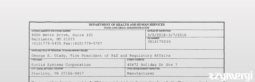 FDANews 483 Euclid Systems Corporation Mar 7 2018 top