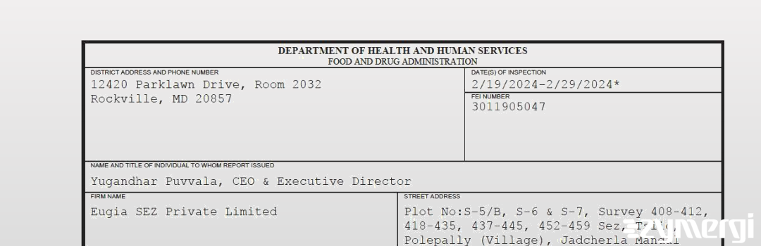 FDANews 483 Eugia SEZ Private Limited Feb 29 2024 top