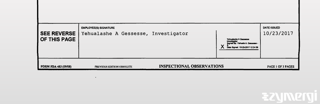 Yehualashet A. Gessesse FDA Investigator Yehualashe A. Gessesse FDA Investigator