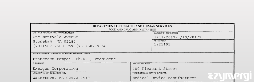 FDANews 483 Exergen Corporation Jan 19 2017 top