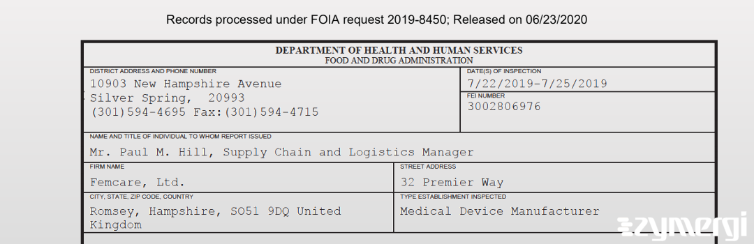 FDANews 483 Femcare, Ltd. Jul 25 2019 top