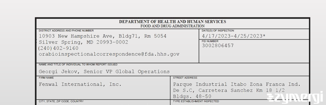 FDANews 483 Fenwal International, Inc. Apr 25 2023 top