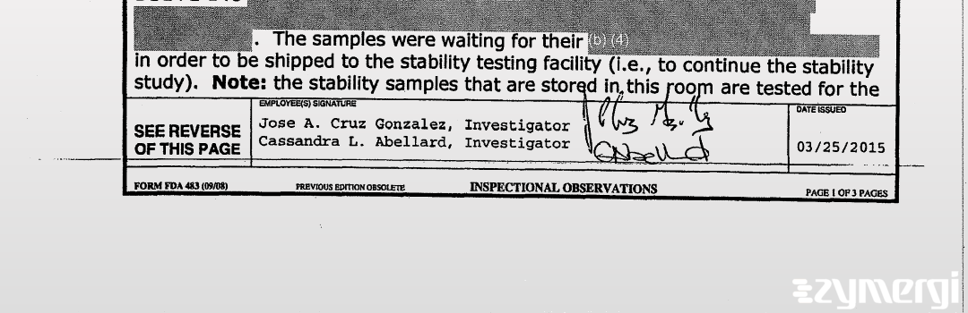 Cassandra L. Abellard FDA Investigator Jose A. Cruz Gonzalez FDA Investigator Cruz Gonzalez, Jose A FDA Investigator