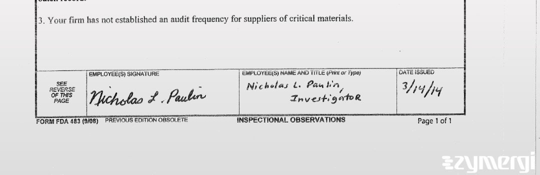 Nicholas L. Paulin FDA Investigator 