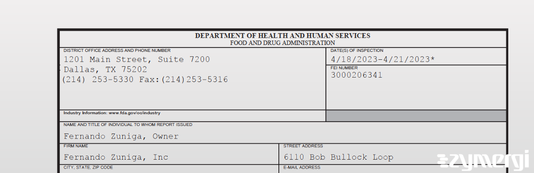 FDANews 483 Fernando Zuniga, Inc Apr 21 2023 top