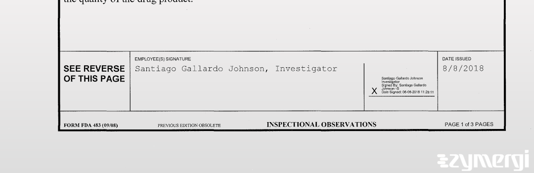 Santiago Gallardo Johnson FDA Investigator 