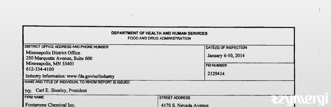 FDANews 483 Fontarome Chemical, Inc. Jan 10 2014 top