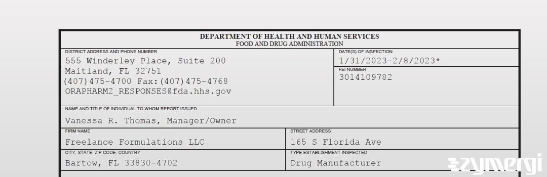 FDANews 483 Freelance Formulations LLC Feb 8 2023 top