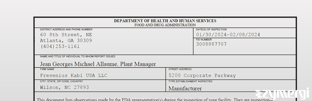 FDANews 483 Fresenius Kabi USA, LLC Feb 8 2024 top