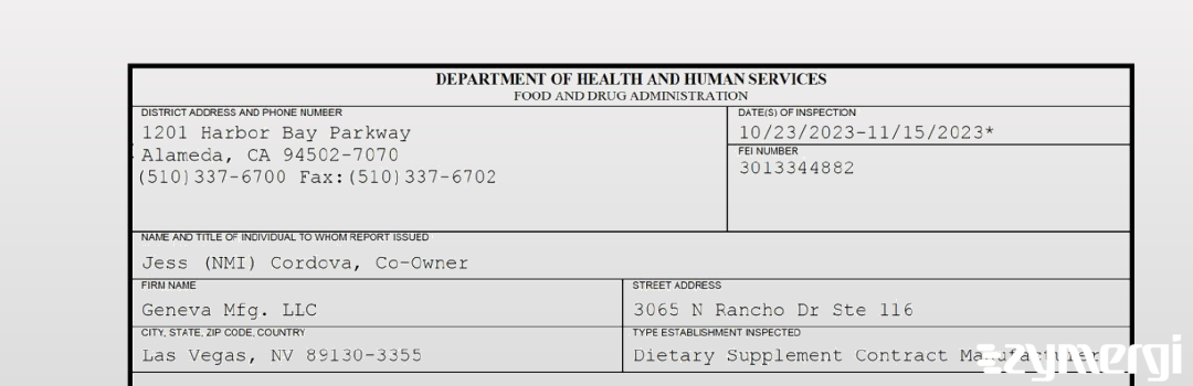 FDANews 483 Geneva Mfg. LLC Nov 15 2023 top