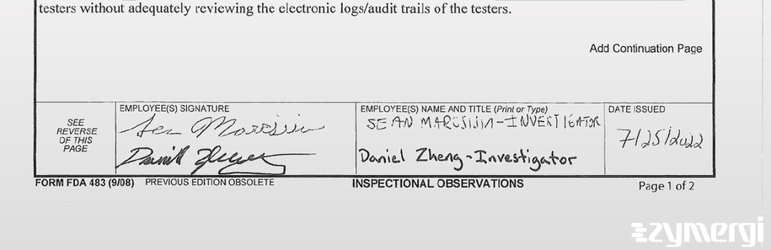 Daniel L. Zheng FDA Investigator Sean R. Marcsisin FDA Investigator 