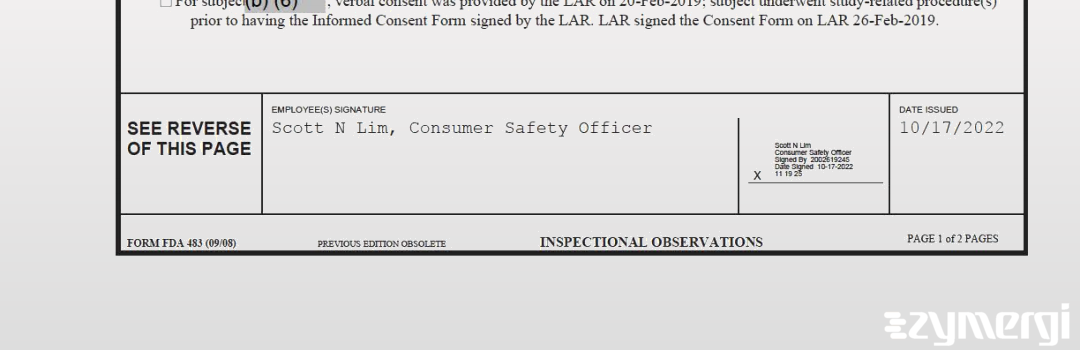 Scott N. Lim FDA Investigator 