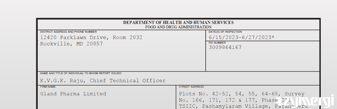 FDANews 483 Gland Pharma Limited Jun 27 2023 top