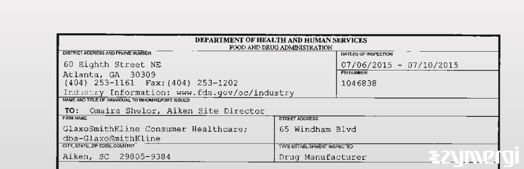 FDANews 483 GlaxoSmithKline LLC Jul 10 2015 top