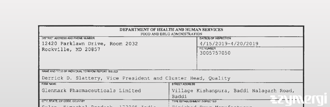 FDANews 483 Glenmark Pharmaceuticals Limited Apr 20 2019 top