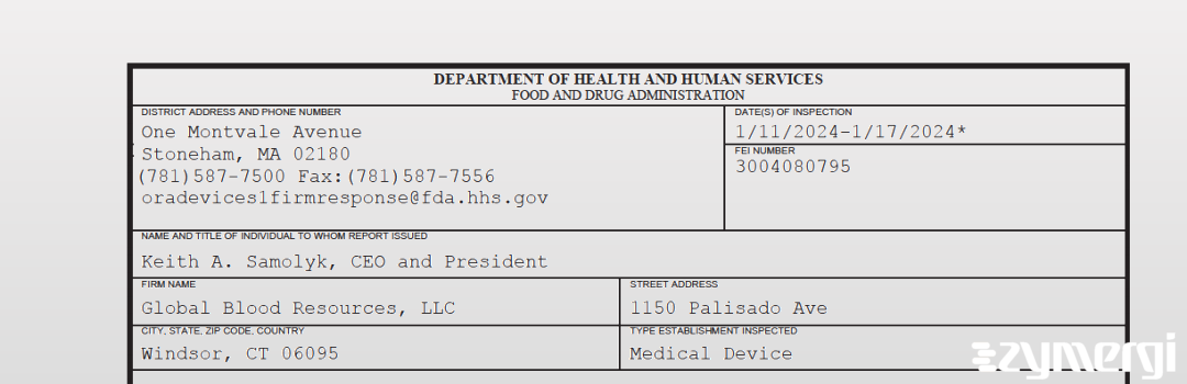 FDANews 483 Global Blood Resources, LLC Jan 17 2024 top
