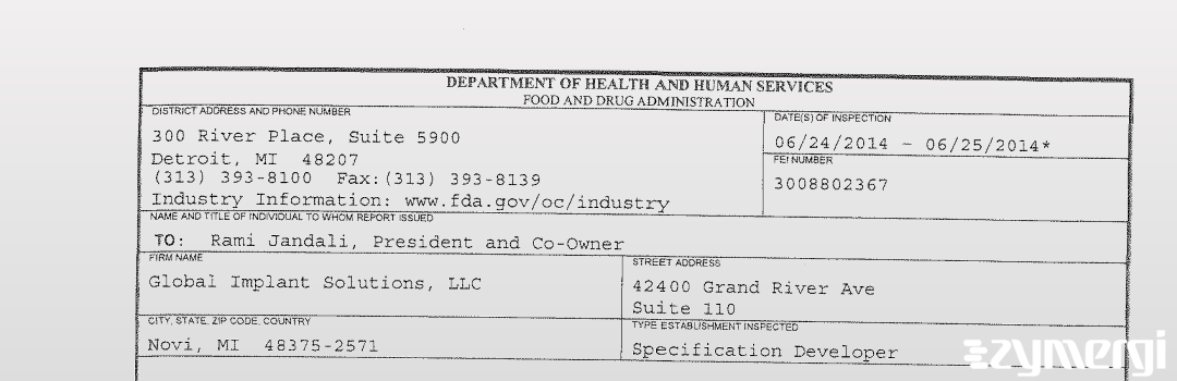 FDANews 483 Global Implant Solutions, LLC Jun 25 2014 top