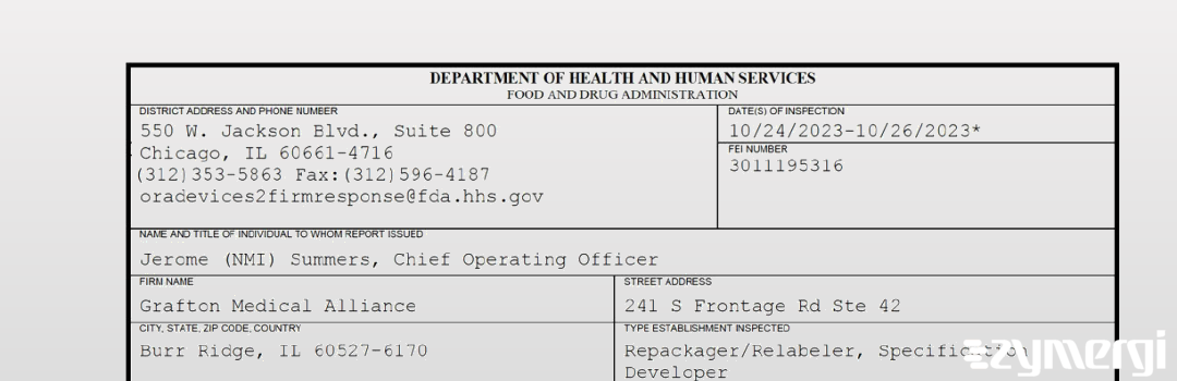FDANews 483 Grafton Medical Alliance Oct 26 2023 top
