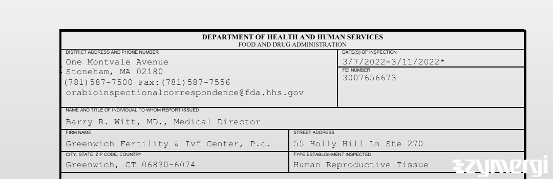 FDANews 483 Greenwich Fertility & Ivf Center, P.c. Mar 11 2022 top