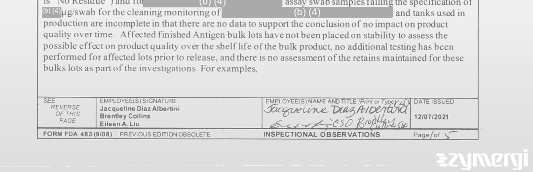 Jacqueline M. Diaz Albert FDA Investigator Eileen A. Liu FDA Investigator Brentley S. Collins FDA Investigator Jacqueline M. Diaz Albertini FDA Investigator Diaz Albert, Jacqueline M FDA Investigator Diaz Albertini, Jacqueline M FDA Investigator