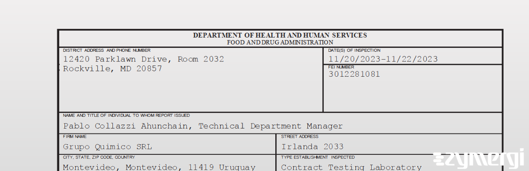FDANews 483 Grupo Quimico SRL Nov 22 2023 top