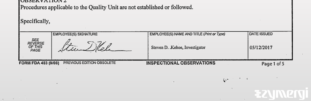 Steven D. Kehoe FDA Investigator 