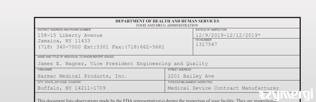 FDANews 483 Harmac Medical Products, Inc. Dec 12 2019 top