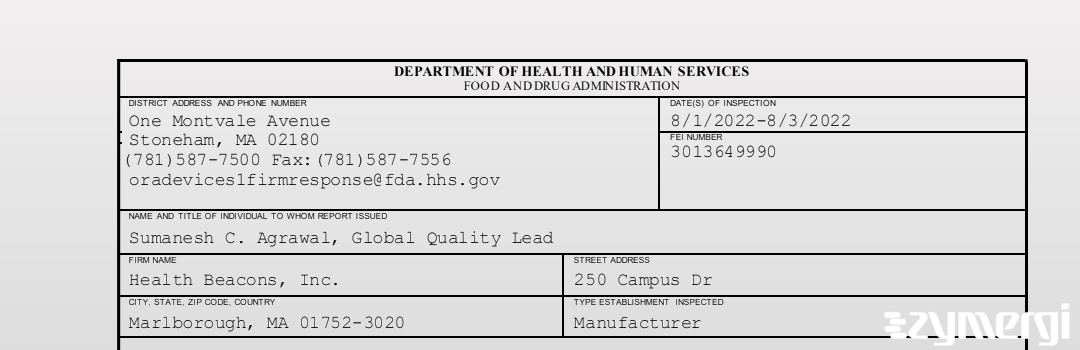 FDANews 483 Health Beacons, Inc. Aug 3 2022 top