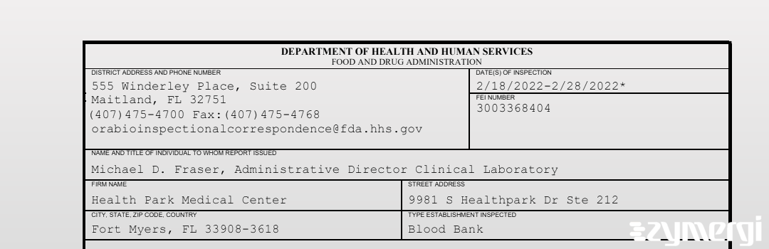 FDANews 483 Health Park Medical Center Feb 28 2022 top