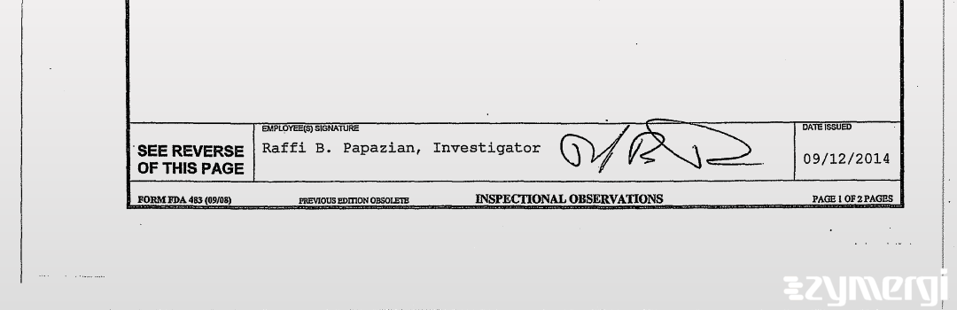 Raffi B. Papazian FDA Investigator 