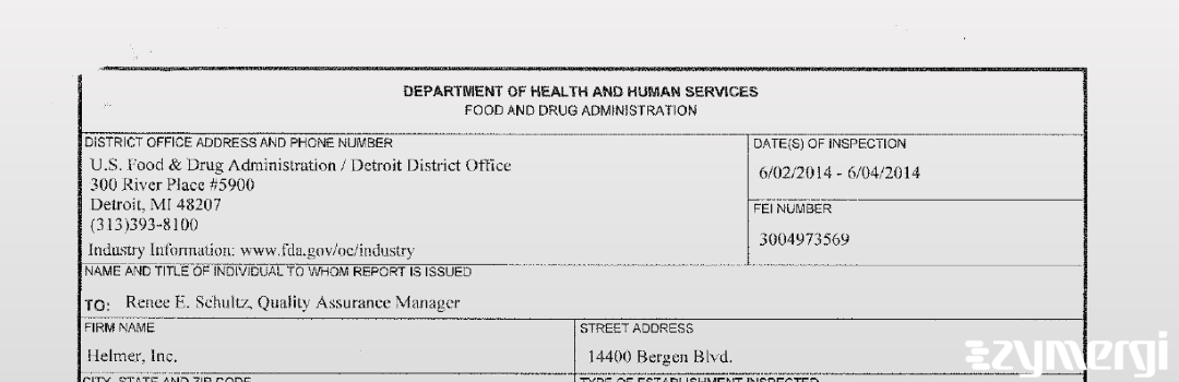 FDANews 483 Helmer Inc. Jun 4 2014 top