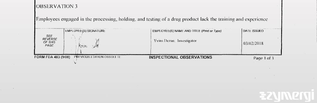 Yvins Dezan FDA Investigator 