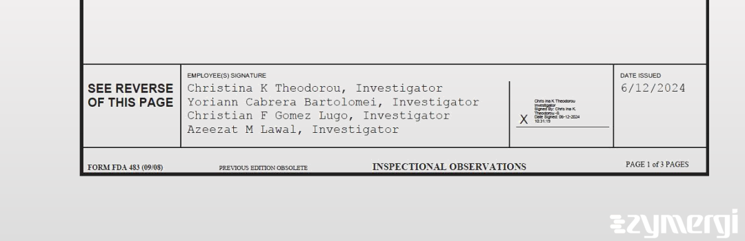 Christina K. Theodorou FDA Investigator Yoriann M. Cabrera Bartolomei FDA Investigator Azeezat M. Lawal FDA Investigator Christian F. Gomez Lugo FDA Investigator 