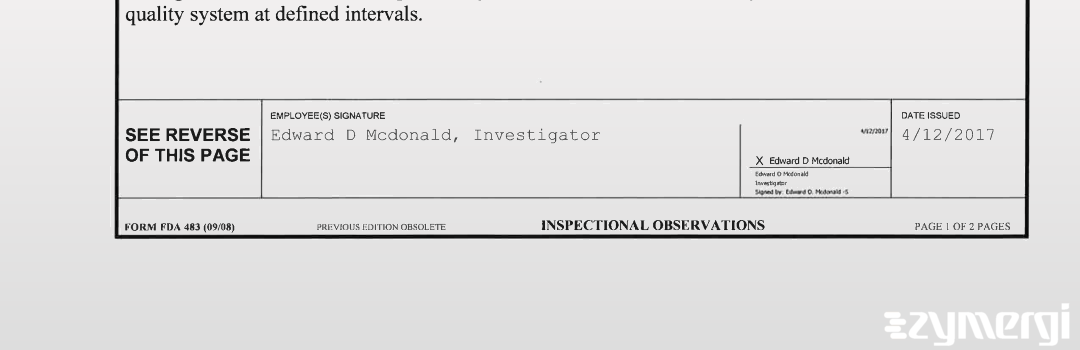 Edward D. McDonald FDA Investigator 