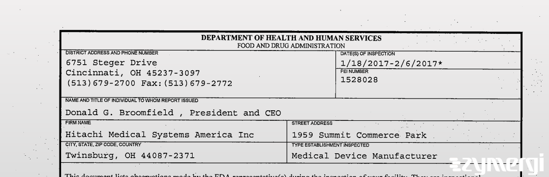 FDANews 483 Hitachi Medical Systems America Inc Feb 6 2017 top