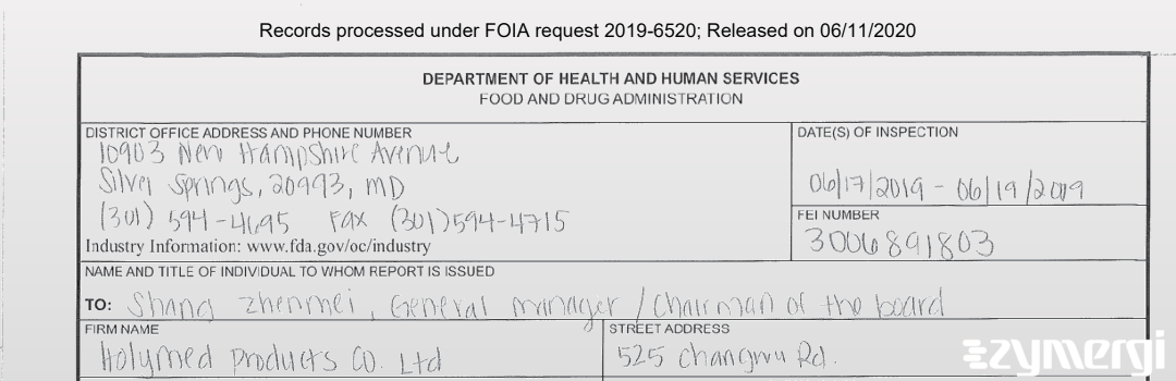 FDANews 483 Holymed Products Co., Ltd. Jun 19 2019 top